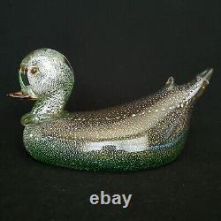 Vintage Murano Glass Hollow Blown Duck With Silver Leaf, Possibly Formia 8.5
