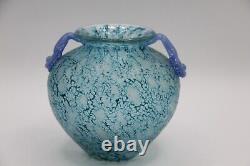 Vintage Murano Glass Iridescent Teal Scavo Amphora Vase