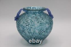 Vintage Murano Glass Iridescent Teal Scavo Amphora Vase