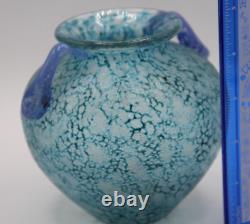 Vintage Murano Glass Iridescent Teal Scavo Amphora Vase