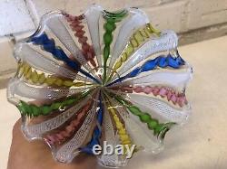 Vintage Murano Glass Italy Latticino Multicolored Ruffled Bowl