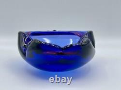 Vintage Murano Glass Labeled Barbini Sommerso Blue Purple Pink Bowl Ashtray GLOW