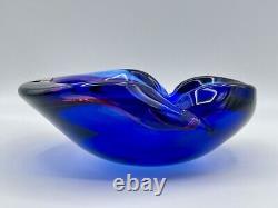 Vintage Murano Glass Labeled Barbini Sommerso Blue Purple Pink Bowl Ashtray GLOW