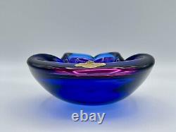 Vintage Murano Glass Labeled Barbini Sommerso Blue Purple Pink Bowl Ashtray GLOW