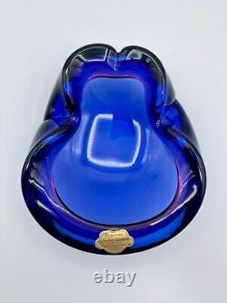 Vintage Murano Glass Labeled Barbini Sommerso Blue Purple Pink Bowl Ashtray GLOW