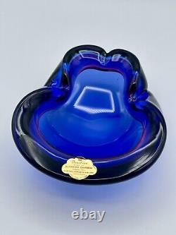 Vintage Murano Glass Labeled Barbini Sommerso Blue Purple Pink Bowl Ashtray GLOW