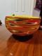 Vintage Murano Glass Large Bowl Rasta Yellow Green Red Swirl Design