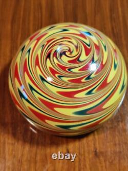 Vintage Murano Glass Large Bowl Rasta Yellow Green Red Swirl Design