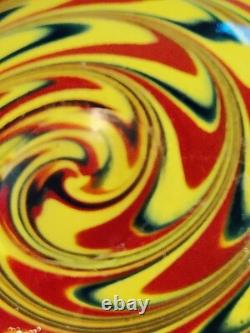Vintage Murano Glass Large Bowl Rasta Yellow Green Red Swirl Design