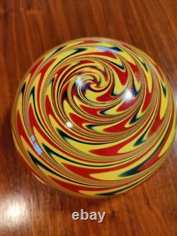 Vintage Murano Glass Large Bowl Rasta Yellow Green Red Swirl Design