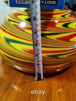 Vintage Murano Glass Large Bowl Rasta Yellow Green Red Swirl Design