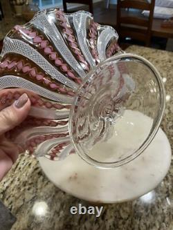Vintage Murano Glass Latticino Zanfirico Footed Bowl Pink, White, Copper