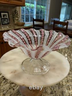 Vintage Murano Glass Latticino Zanfirico Footed Bowl Pink, White, Copper