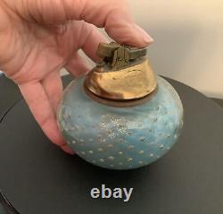 Vintage Murano Glass Lighter, Controlled Bubbles With Gold Dust in Turquoise Gla