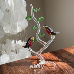 Vintage Murano Glass Love Birds on Branch Robin Figurine Hand Blown Italy Art