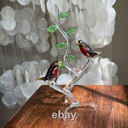 Vintage Murano Glass Love Birds on Branch Robin Figurine Hand Blown Italy Art