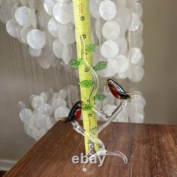 Vintage Murano Glass Love Birds on Branch Robin Figurine Hand Blown Italy Art