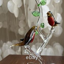 Vintage Murano Glass Love Birds on Branch Robin Figurine Hand Blown Italy Art