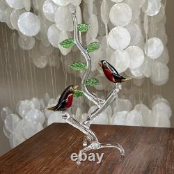 Vintage Murano Glass Love Birds on Branch Robin Figurine Hand Blown Italy Art