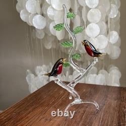 Vintage Murano Glass Love Birds on Branch Robin Figurine Hand Blown Italy Art