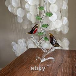 Vintage Murano Glass Love Birds on Branch Robin Figurine Hand Blown Italy Art