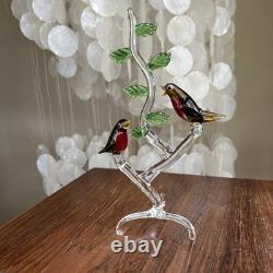 Vintage Murano Glass Love Birds on Branch Robin Figurine Hand Blown Italy Art