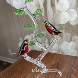 Vintage Murano Glass Love Birds on Branch Robin Figurine Hand Blown Italy Art