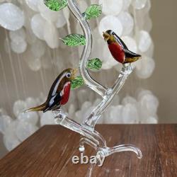 Vintage Murano Glass Love Birds on Branch Robin Figurine Hand Blown Italy Art