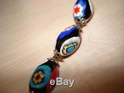 Vintage Murano Glass Millefiori Bead Necklace Barrel Clasp Awesome Colors