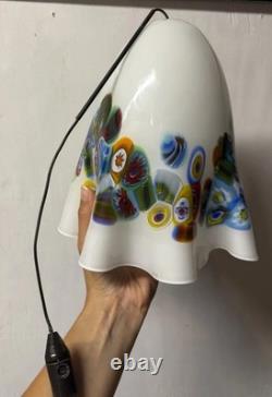 Vintage Murano Glass Millefiori Pendant Light Shade White Fazzoletto Handblown