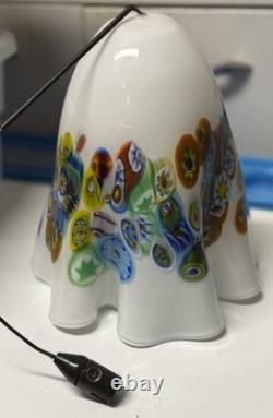 Vintage Murano Glass Millefiori Pendant Light Shade White Fazzoletto Handblown