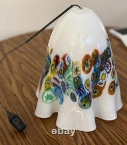Vintage Murano Glass Millefiori Pendant Light Shade White Fazzoletto Handblown