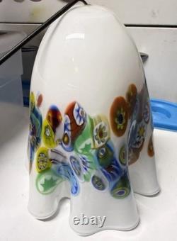 Vintage Murano Glass Millefiori Pendant Light Shade White Fazzoletto Handblown