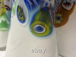 Vintage Murano Glass Millefiori Pendant Light Shade White Fazzoletto Handblown