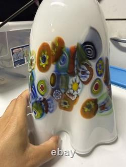 Vintage Murano Glass Millefiori Pendant Light Shade White Fazzoletto Handblown