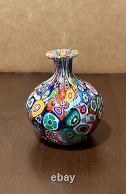 Vintage Murano Glass Millefiori Small Bud Vase, 3 1/2 Made In Italy