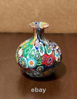 Vintage Murano Glass Millefiori Small Bud Vase, 3 1/2 Made In Italy