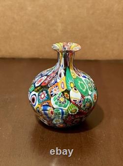 Vintage Murano Glass Millefiori Small Bud Vase, 3 1/2 Made In Italy
