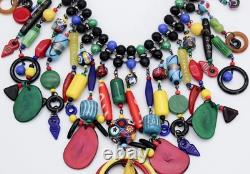 Vintage Murano Glass Millefiori Waterfall Bib Collar Statement Necklace RARE Vintage Murano Glass Millefiori Waterfall Bib Collar Statement Necklace RARE