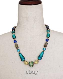 Vintage Murano Glass Necklace Blue Gold Foil Lampwork Bead Colorful Knotted