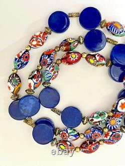 Vintage Murano Glass Necklace Millefiori Oval Bead Estate Jewelry Remade Rare