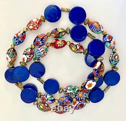 Vintage Murano Glass Necklace Millefiori Oval Bead Estate Jewelry Remade Rare