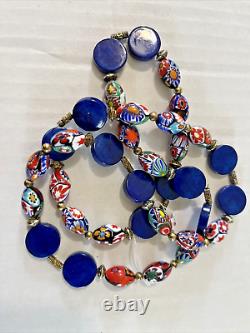 Vintage Murano Glass Necklace Millefiori Oval Bead Estate Jewelry Remade Rare