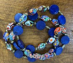 Vintage Murano Glass Necklace Millefiori Oval Bead Estate Jewelry Remade Rare