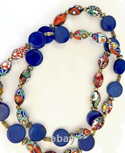 Vintage Murano Glass Necklace Millefiori Oval Bead Estate Jewelry Remade Rare