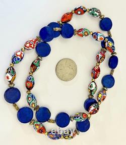 Vintage Murano Glass Necklace Millefiori Oval Bead Estate Jewelry Remade Rare