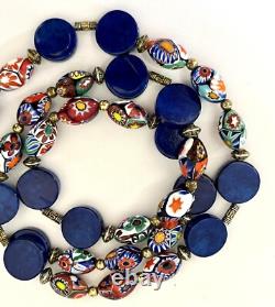 Vintage Murano Glass Necklace Millefiori Oval Bead Estate Jewelry Remade Rare