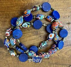 Vintage Murano Glass Necklace Millefiori Oval Bead Estate Jewelry Remade Rare