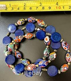 Vintage Murano Glass Necklace Millefiori Oval Bead Estate Jewelry Remade Rare