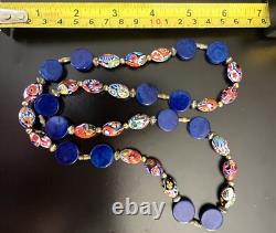 Vintage Murano Glass Necklace Millefiori Oval Bead Estate Jewelry Remade Rare